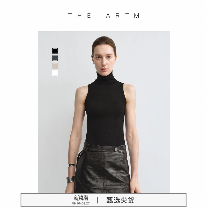 [Same Style as Tian Xiwei] the Artm Machine Washable Wool Black Turtleneck Knitted Sleeveless Vest for Women to Wear Outside