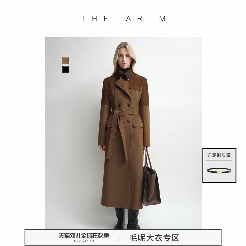 The Artm Cashmere Wool Patchwork Coat Sheepskin Straight Autumn and Winter Long Coat for Women Traveler Four Pockets The Artm Cashmere Wool Patchwork Coat Sheepskin Straight Autumn and Winter Long Coat for Women Traveler Four Pockets