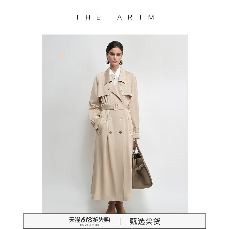 The Artm Silky Acetate Saddle Shoulder Double-Breasted Long Trench Coat for Women, 26 Spring New Style, Trench Coat with a Practical Sense of Design The Artm Silky Acetate Saddle Shoulder Double-Breasted Long Trench Coat for Women, 26 Spring New Style, Trench Coat with a Practical Sense of Design
