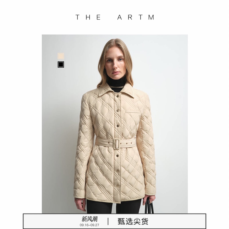 [High-Density Quilted down Jacket] the Artm Diamond-Shaped Short Waist-Cinching down Jacket Autumn and Winter New Style Women's Coat