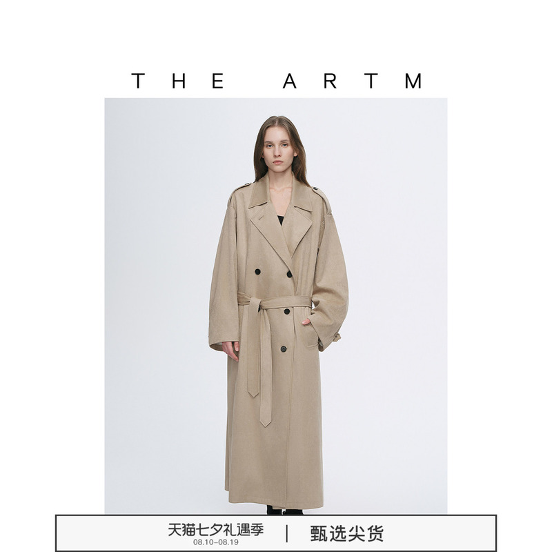 [Same Style as Zhang Jingyi] the Artm Micro-Velvet Classic Khaki Long Trench Coat for Women, British Style