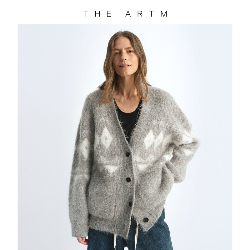 The Artm Alpaca Wool Custom Knit Fair Isle Brushed Technique Sweater Jacket Knitted Cardigan for Women