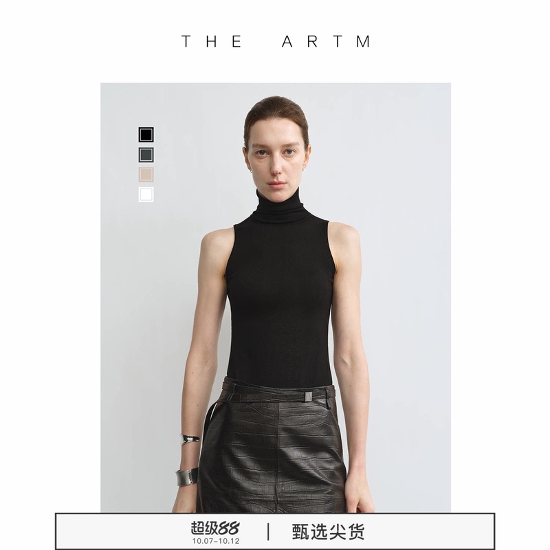 [Same Style as Tian Xiwei] the Artm Machine Washable Wool Black Turtleneck Knitted Sleeveless Vest for Women to Wear Outside
