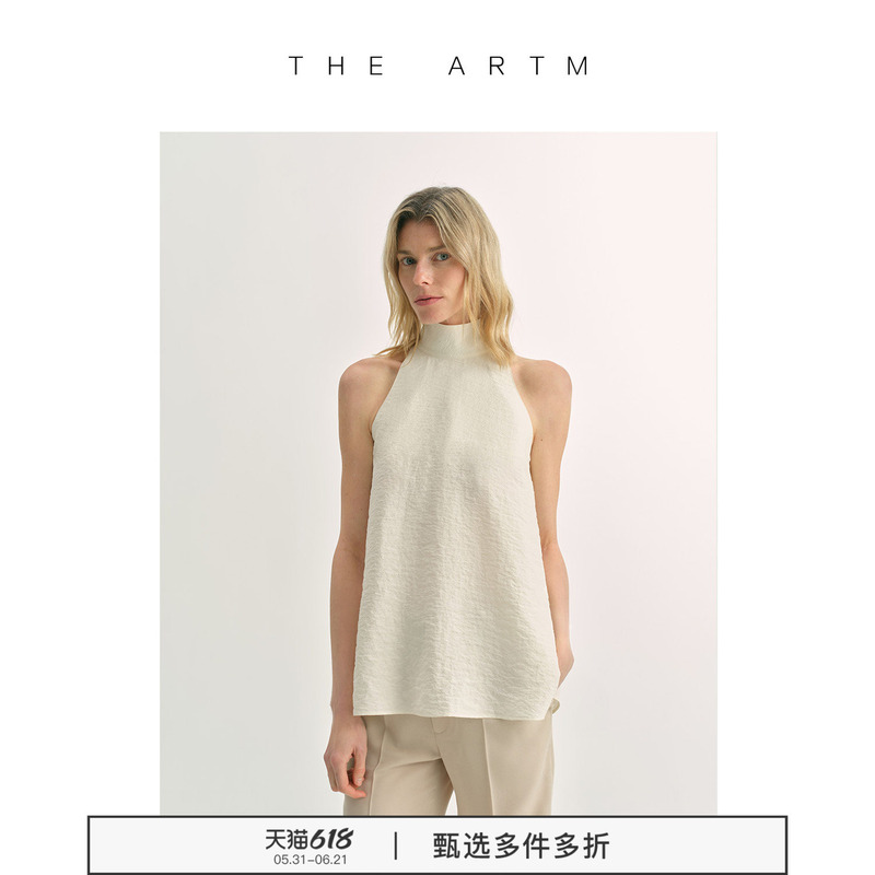 The Artm6A High-End Luxury Textured Paper-Like Mulberry Silk Shirt, Anti-Wrinkle Design, High-Neck Sleeveless Top for Women