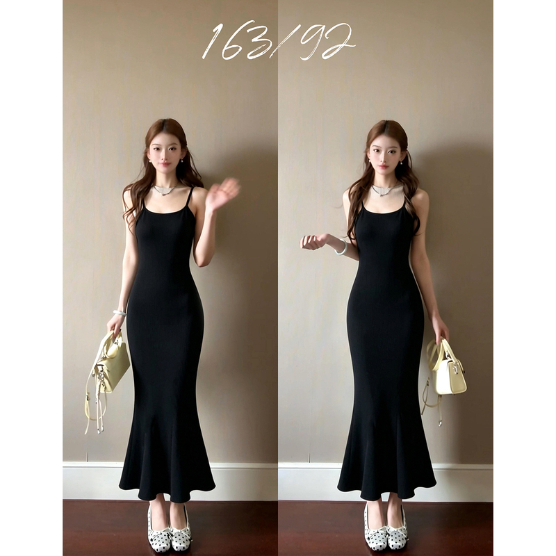 Black Tight-Fitting Hip-Hugging Dress for Women, Summer Stunning Strapless Sleeveless Sexy Fishtail Long Dress