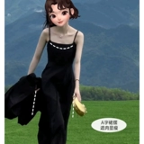 Черное платье, приталенная длинная юбка, длинный корсет, французский стиль, премиум класс, А-силуэт