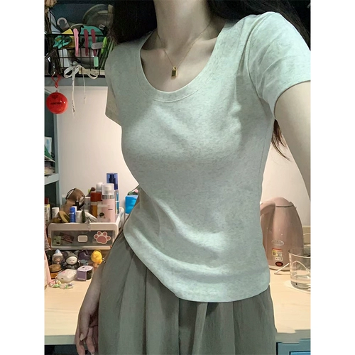 Футболка, приталенный хлопковый корсет, круглый воротник