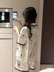 새로운 여름 줄무늬 kt 고양이 잠옷 얇은 순수면 단락