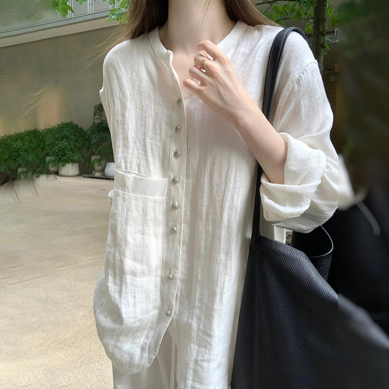 New Chinese Style White Linen Shirt Jacket for Women, Spring and Autumn, Large Size, Loose, Retro, Cool, Zen-Inspired Cotton and Linen Long-Sleeved Top New Chinese Style White Linen Shirt Jacket for Women, Spring and Autumn, Large Size, Loose, Retro, Cool, Zen-Inspired Cotton and Linen Long-Sleeved Top