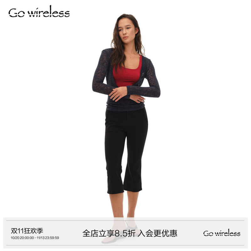 Gowireless High-Elastic Basic Wear Tight-Fitting Slightly Flared Low-Waist Black Cropped Pants Casual Pants Gowireless High-Elastic Basic Wear Tight-Fitting Slightly Flared Low-Waist Black Cropped Pants Casual Pants