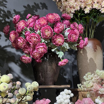 High-quality 3-head flocking land lotus simulation dew lotus fake flower peony flower western peony bouquet home decoration