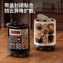 Vintage-Style Trash Can for Home Use in Living Room and Kitchen, Light Luxury, Large Capacity, Double-Layer, High Aesthetic Value, Bedroom Trash Can with Wheels