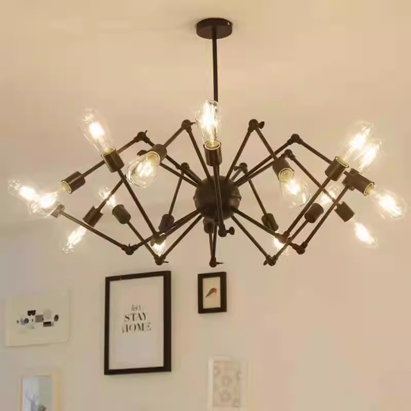 Scandinavian Post-Modern Living Room and Restaurant Retro Personalized Clothing Store Bar Creative Industrial Style Wood Iron Spider Chandelier