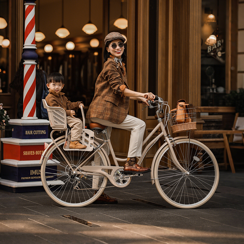 Newsjia親子自転車子供付き、母子自転車赤ちゃん付き、チャイルドシート、赤ちゃんの散歩、赤ちゃんを乗せられる、赤ちゃん1人と赤ちゃん2人