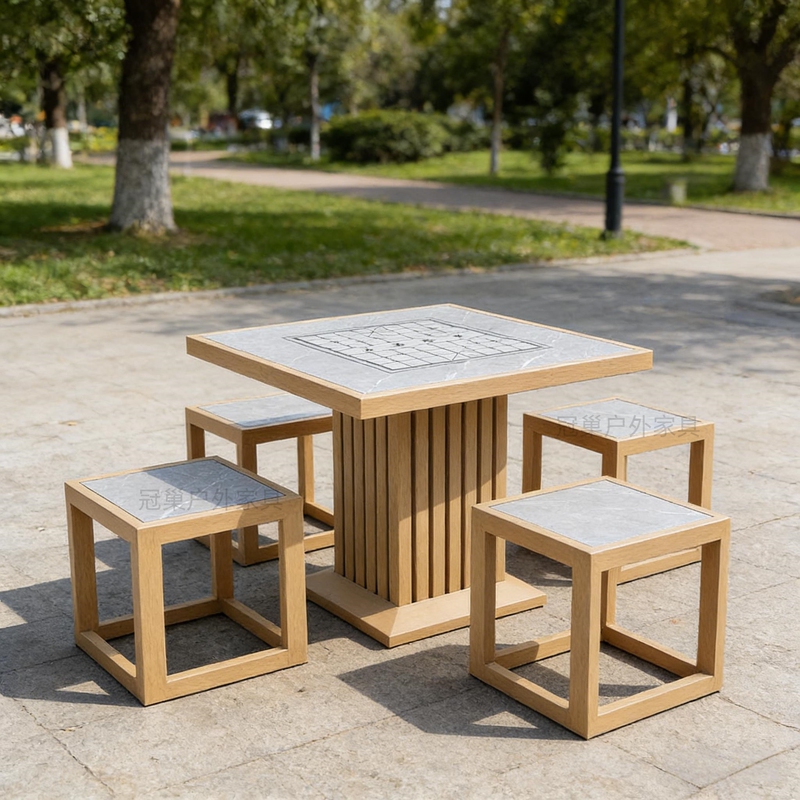 Outdoor Community Park Leisure Chess and Card Tables and Chairs, Public Entertainment Chess Board Table, Outdoor Anti-Corrosion Wood Table and Chair Set Outdoor Community Park Leisure Chess and Card Tables and Chairs, Public Entertainment Chess Board Table, Outdoor Anti-Corrosion Wood Table and Chair Set