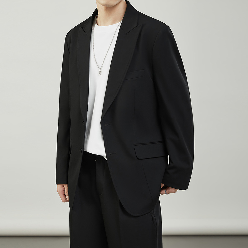 Men's Silhouette Suit Set, Slightly Loose and Relaxed, High-End Feel, Lazy Style, Drapey, Two-Button Casual Suit Jacket, Trendy