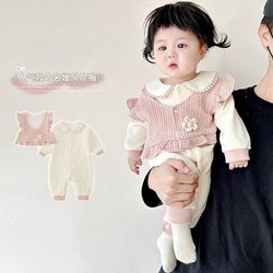 Baby Jumpsuit Autumn Clothes Baby Girl's Autumn Clothes Western Style Baby Girl's Small Month Age Princess Style Baby Outfit