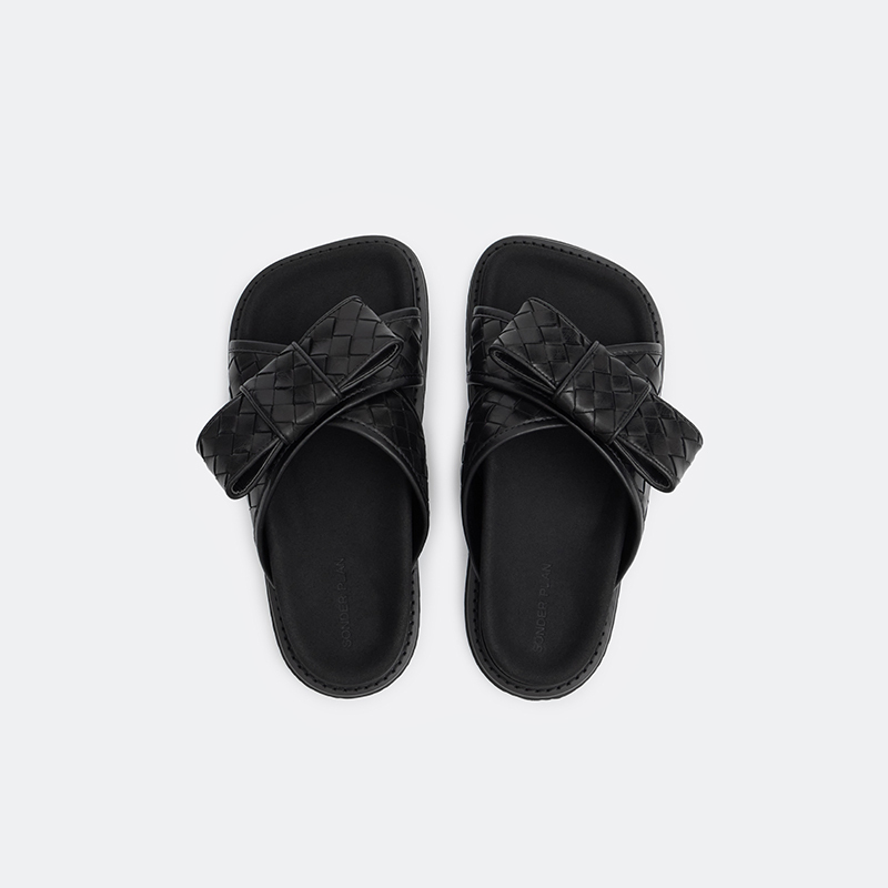 Sonder Plan Woven Slippers Imported Calfskin Cross-Strap Bow Birkenstock Slippers Open-Toe Slippers