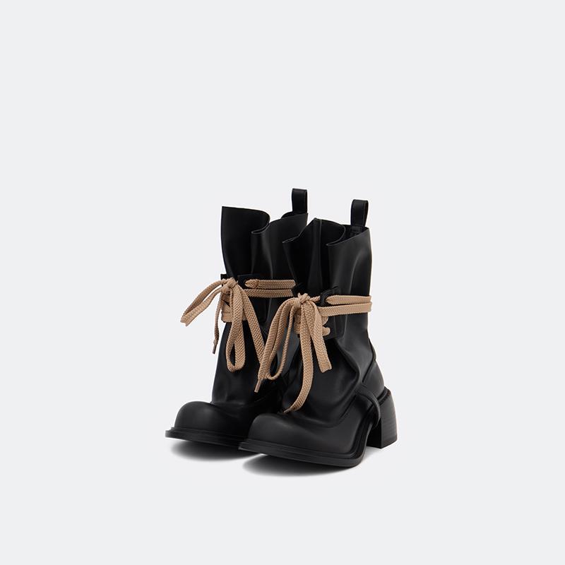 Sonder Plan Drawstring Ankle Boots, Money Bag Style Straps, Relaxed Fit, Stacked Ankle Boots, Height-Increasing and Slimming Sonder Plan Drawstring Ankle Boots, Money Bag Style Straps, Relaxed Fit, Stacked Ankle Boots, Height-Increasing and Slimming