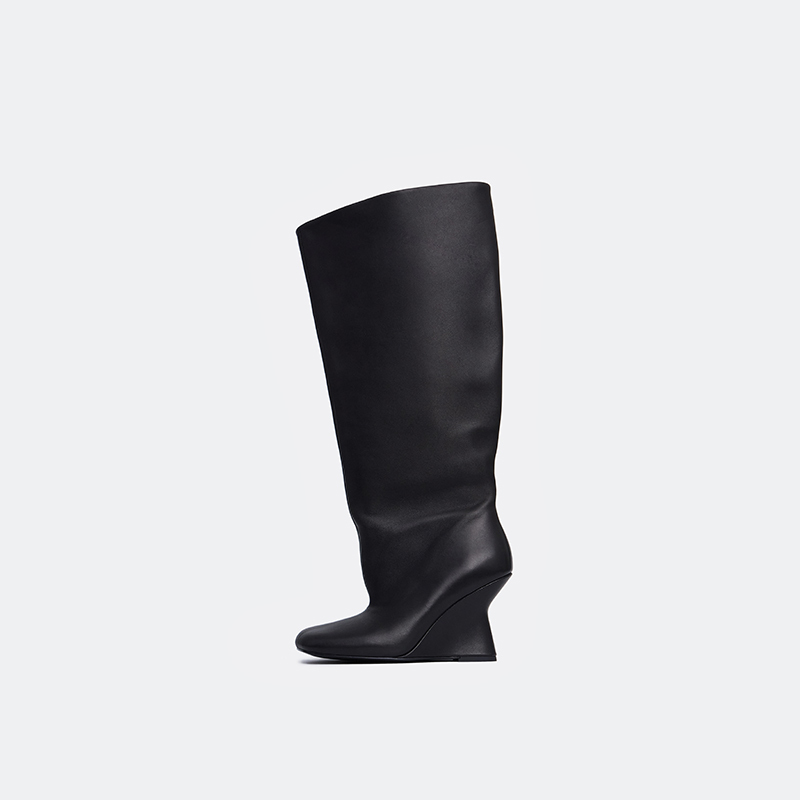 Sonder Plan High-Heeled Long Boots 8cm Sheepskin Trouser Boots Slouch Boots Square Toe Long Boots
