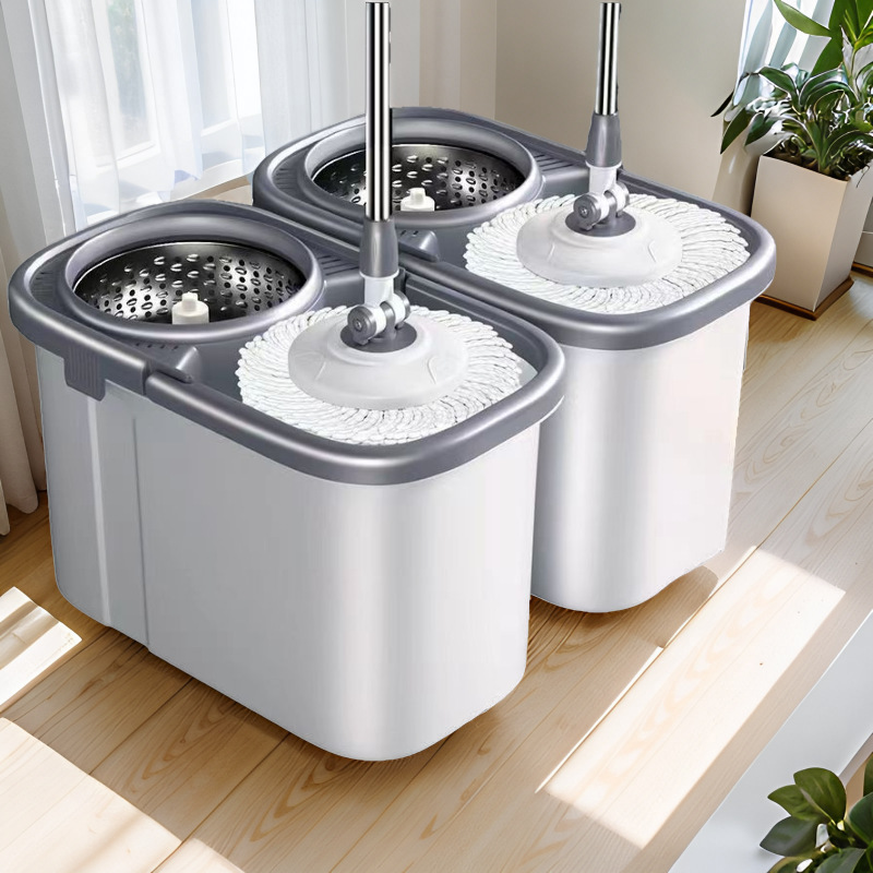 Large and Thickened Mop Bucket with Wheels, Rotating Stainless Steel Wringer, Household Mop, Hands-Free Washing, Dual-Use for Dry and Wet Large and Thickened Mop Bucket with Wheels, Rotating Stainless Steel Wringer, Household Mop, Hands-Free Washing, Dual-Use for Dry and Wet