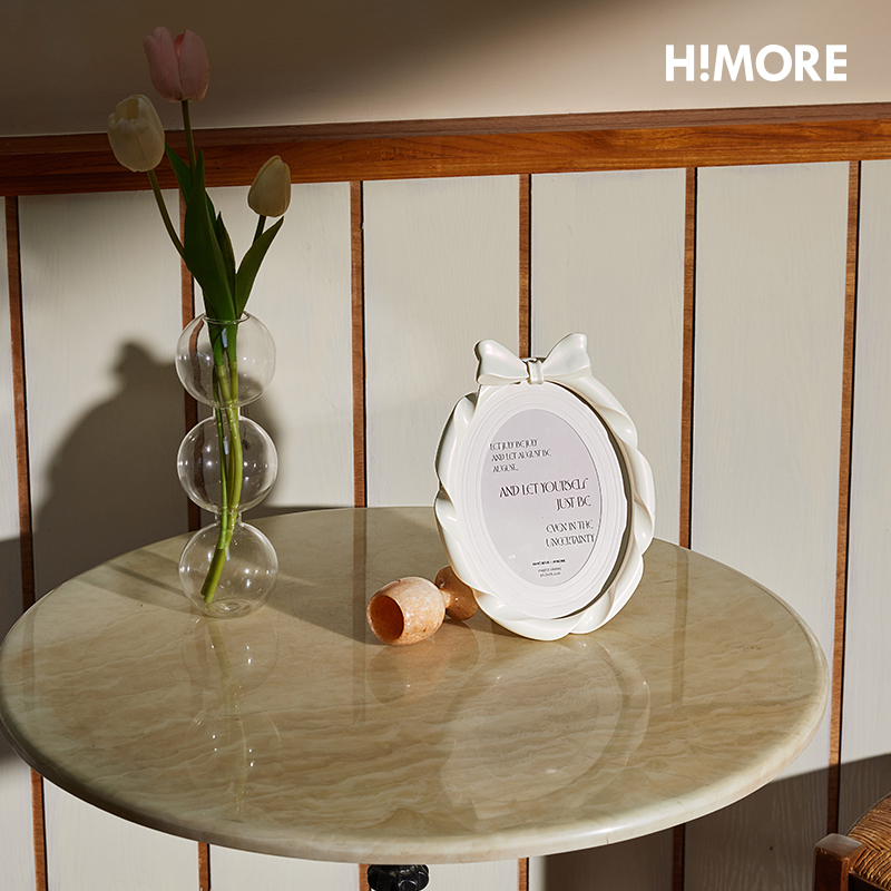 Himore 6inch Photo Frame Pure White Light Luxury Elegant Pearlescent Ribbon Home Photo Decoration Gift
