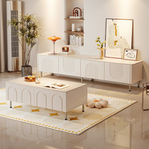 Cream style TV cabinet modern minimalist living room home small apartment bedroom white slate TV cabinet coffee table combination