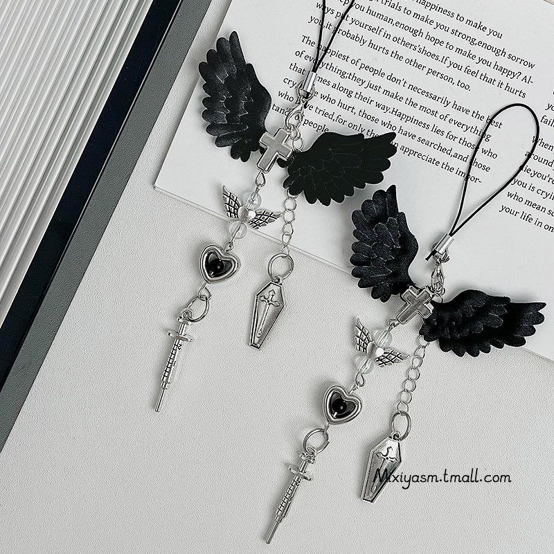 Demon Wings Phone Lanyard Pendant Cross Creative Chain CCD Camera Charm Bag Keychain Accessory Pendant High-end Simple Niche New Year Women's Fashion Trendy Cool