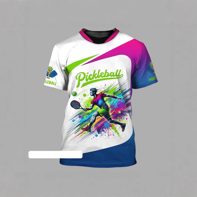 Pickleball Sports T-Shirt for Men and Women, Round Neck, Short Sleeves, Cool and Fashionable Design, Breathable and Quick-Drying T-Shirt