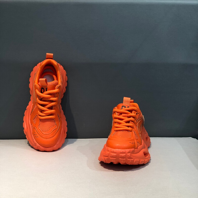 2026 Spring New Orange Thick-Soled Dad Shoes for Men, Casual Lace-Up Versatile Height-Increasing Sneakers, Trendy Fashion Men's Shoes