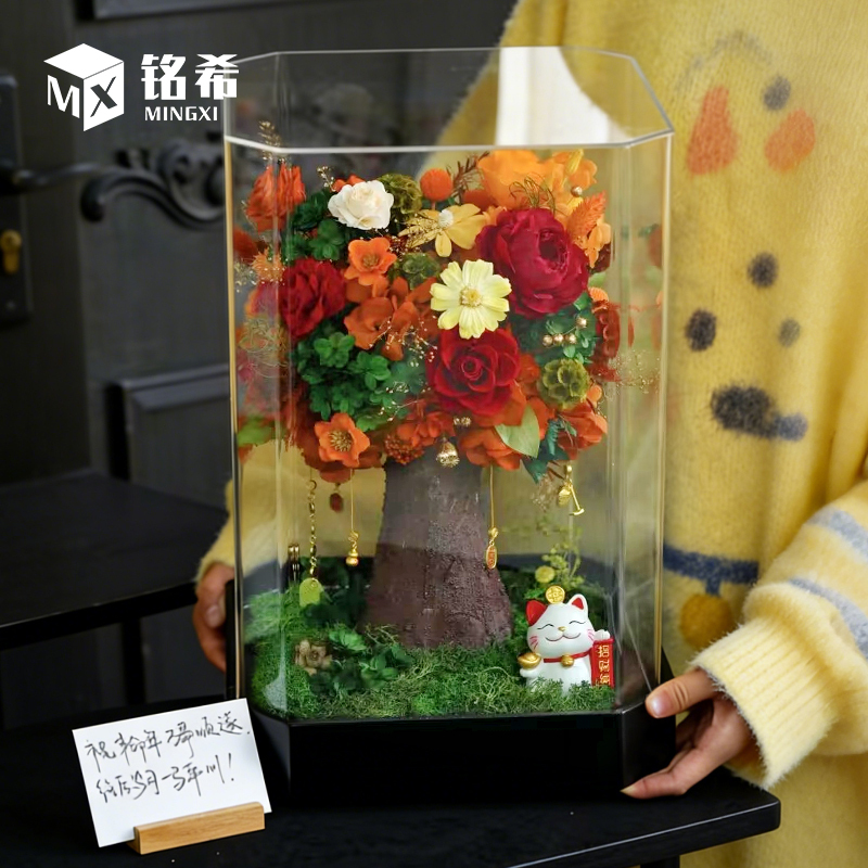 Multi-Color Acrylic Octagonal Base Display Eternal Flower Box Storage Display Box DIY Valentine's Day Gift Box Gift
