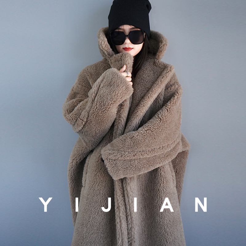 Yijian Yijian m Brand Honey-Colored Teddy Bear Coat for Women, Mid-Length, Thickened for Winter, Cashmere Fur Loose Coat