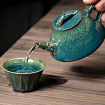 (Ceramic Tea Set) Turquoise Glazed Dragon Song One Pot Four Cups and One Cover Six-piece Set