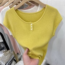 Small sleeve knitting T - shirts 2024 summer new short - fit menu in the bottom coat