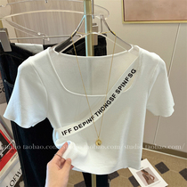 European and American design letter edge round neck top for women 2024 summer new style casual versatile slim and good-looking T-shirt trend