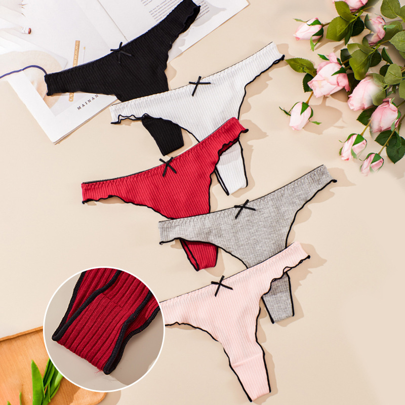 Women's Thong Women's Thong T-Pants with Bow, Pure Cotton Low-Waist Underwear, European and American Style Export Model
