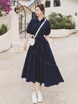 Light Ripening Wind Shirt Dress Dress Woman 2023 Summer new French style Ming Line Coloured design Feel Slim long dress