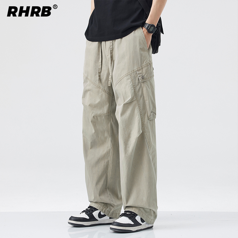 RHRB 夏 薄手 カーキ ストレート カジュアル オーバーオール メンズ レディース 2025年新作 ゆったり パラシュート ワイドレッグ パンツ
