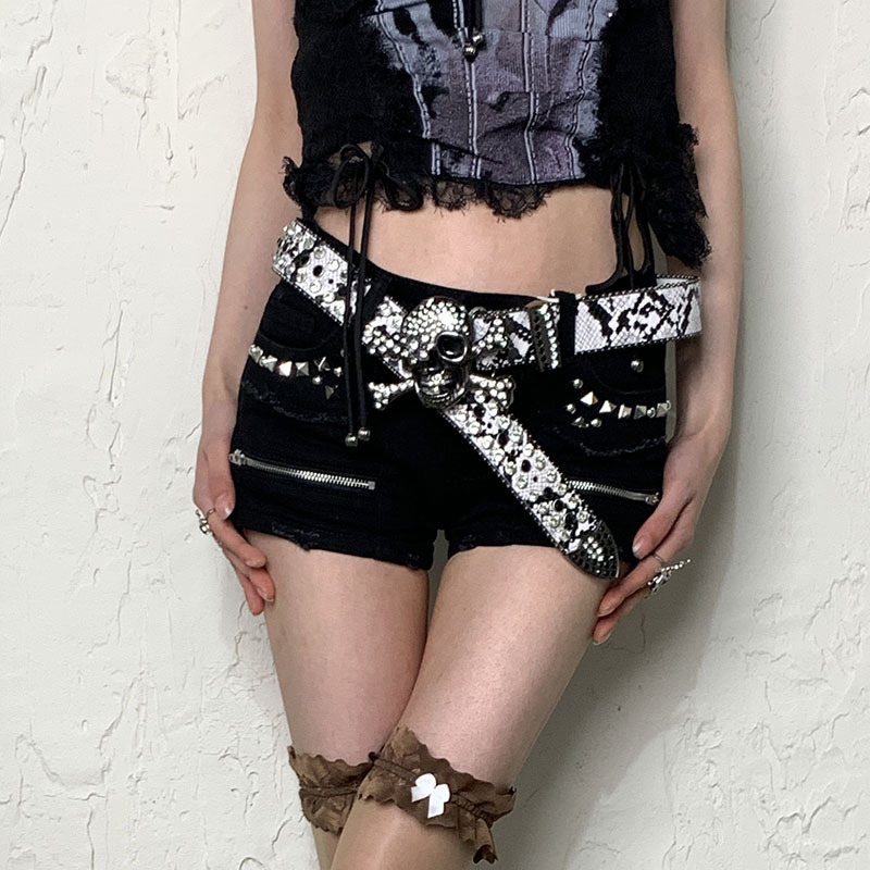 Bokior Sake | Punk Skull Diamond Belt Y2K Subculture Hip Hop Motorcycle Dark Goth Df Bokior Sake | Punk Skull Diamond Belt Y2K Subculture Hip Hop Motorcycle Dark Goth Df