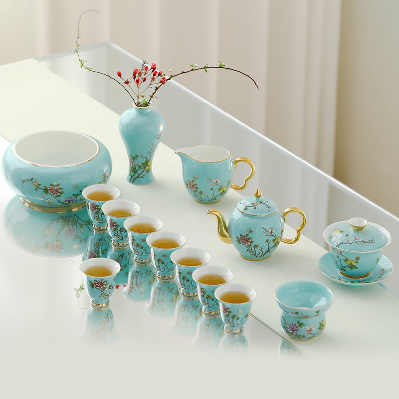 2026 New West Lake Blue Kung Fu Tea Set Home Use Ceramic Teapot and Teacups Light Luxury Gift Box Set Souvenir 2026 New West Lake Blue Kung Fu Tea Set Home Use Ceramic Teapot and Teacups Light Luxury Gift Box Set Souvenir