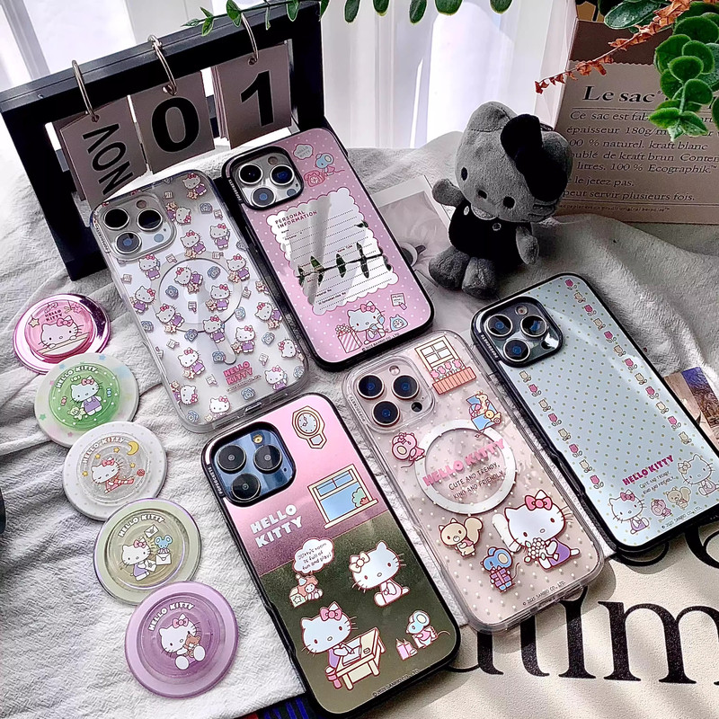 Bubble Fun Hello Kitty Daydream Notebook & Snack Paradise Magnetic High-End Case for iPhone 18 Pro Max Slim Mirror Cover for iPhone 16/17 Pro/15/14/13 Anti-Drop Protective Case 18