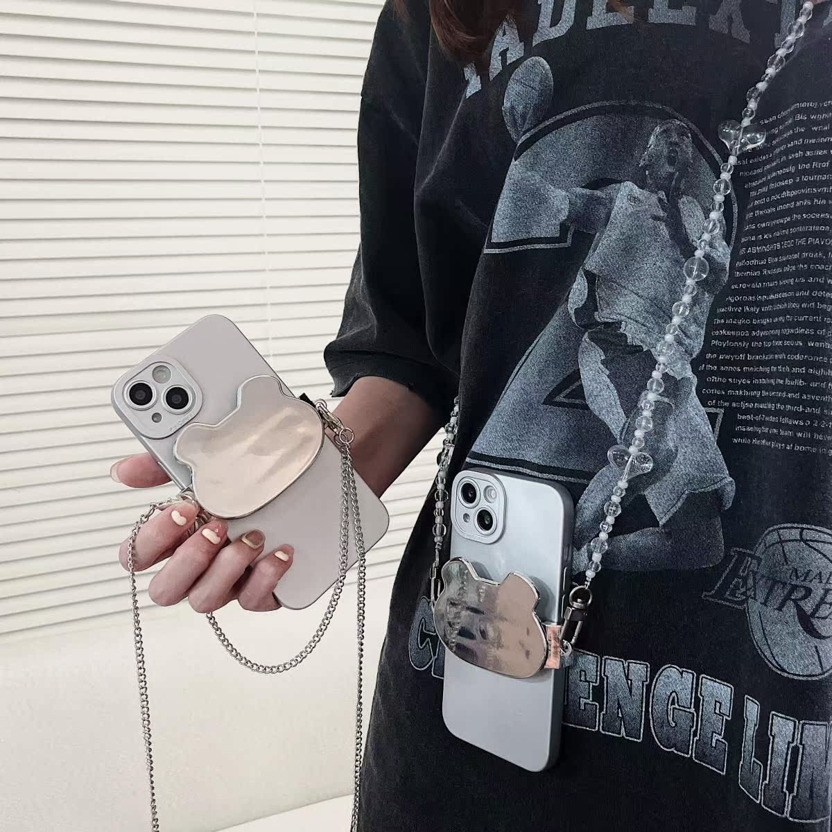 Mobile phone side back rope back clip girls diagonal strap bow clip Japanese and Korean back clip transparent cartoon mobile phone lanyard