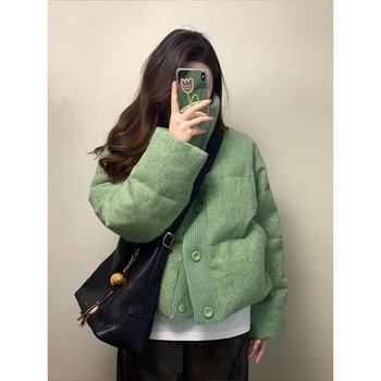 Dopamine green fashionable age-reducing short cotton jacket Dopamine green fashionable age-reducing short cotton jacket