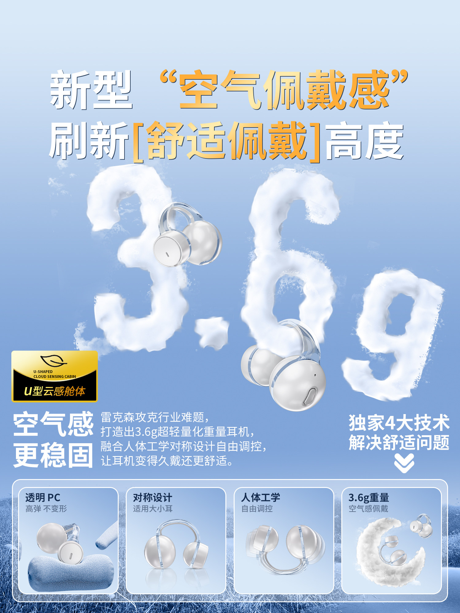 Lexon Bluetooth Headset Air Bone Conduction Sports Non-In-Ear Wireless Ear Clip Type 2024 New High-End Men's and Women's Models