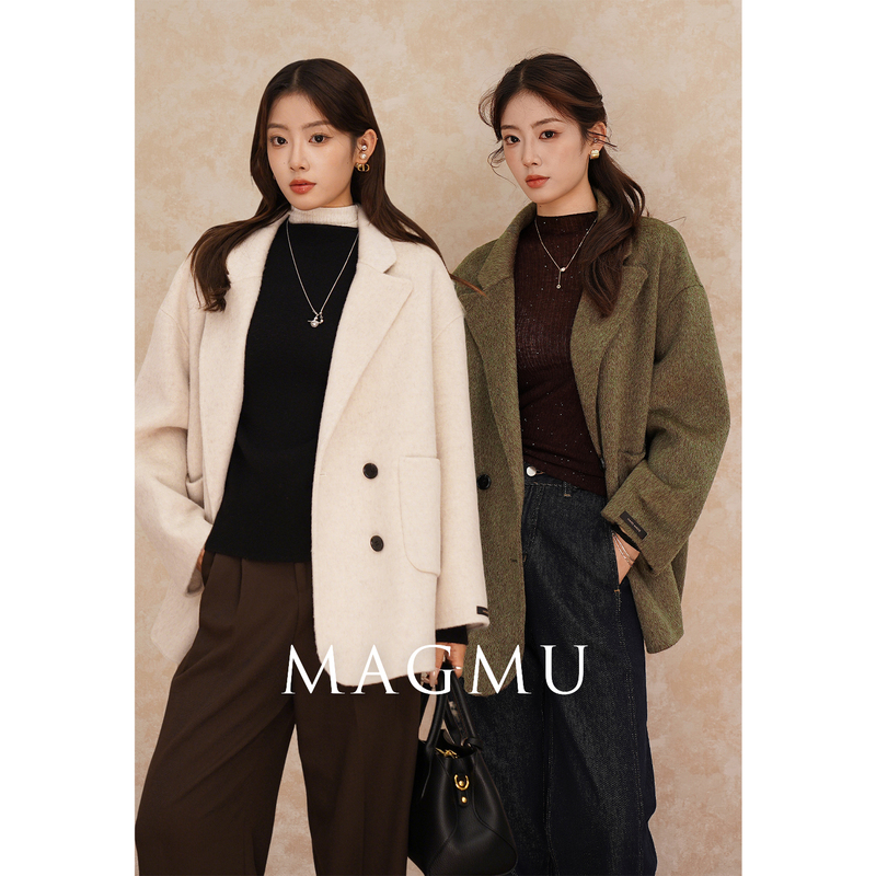 [Bee Happy Club] Wool Double-Sided Coat for Women, Mid-Length Camel Wool Jacket, New Autumn/Winter 2025 Model