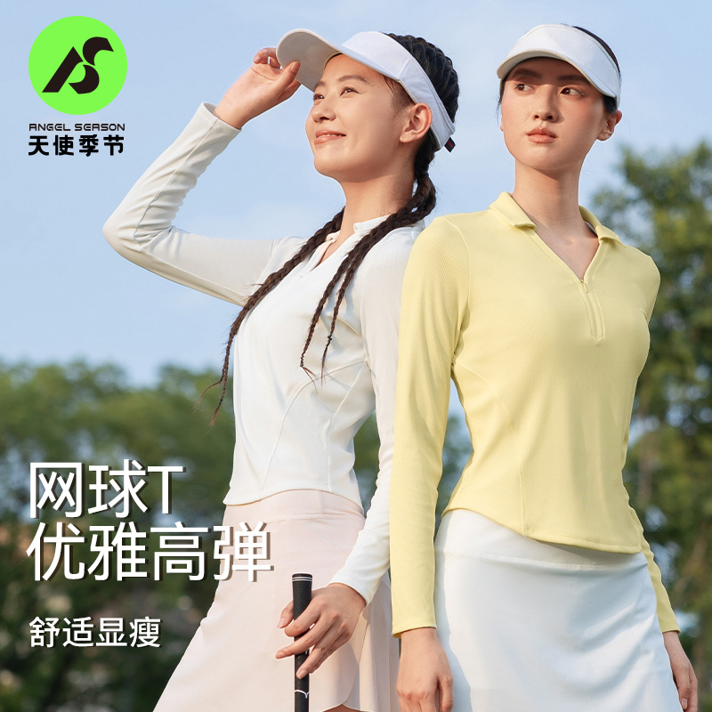 Angel Season Long-Sleeved Badminton Uniform Tennis Uniform Women's Polo Shirt Women's Top Quick-Drying Short-Sleeved Fitness Sports T-Shirt