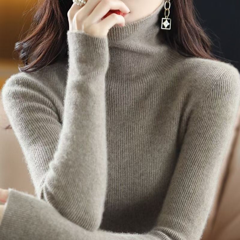New Autumn and Winter Wool Sweater for Women from Ordos City, High-Neck Pullover Cashmere Base Layer, Thick