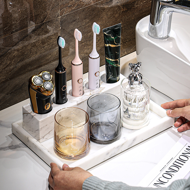 Marble Electric Toothbrush Holder Nordic Light Luxury Toothbrush Rack Wash Cup Sink Storage Set Marble Electric Toothbrush Holder Nordic Light Luxury Toothbrush Rack Wash Cup Sink Storage Set