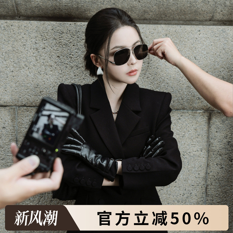 Rongrong Wool Blend Lapel Double-Breasted Minimalist Blazer Cyd422