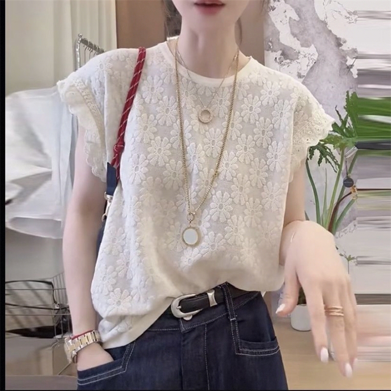 Fly-Sleeve Short-Sleeve Knit T-Shirt for Women, Summer New Style, Korean Fashion Versatile Loose Top That Hides the Figure
